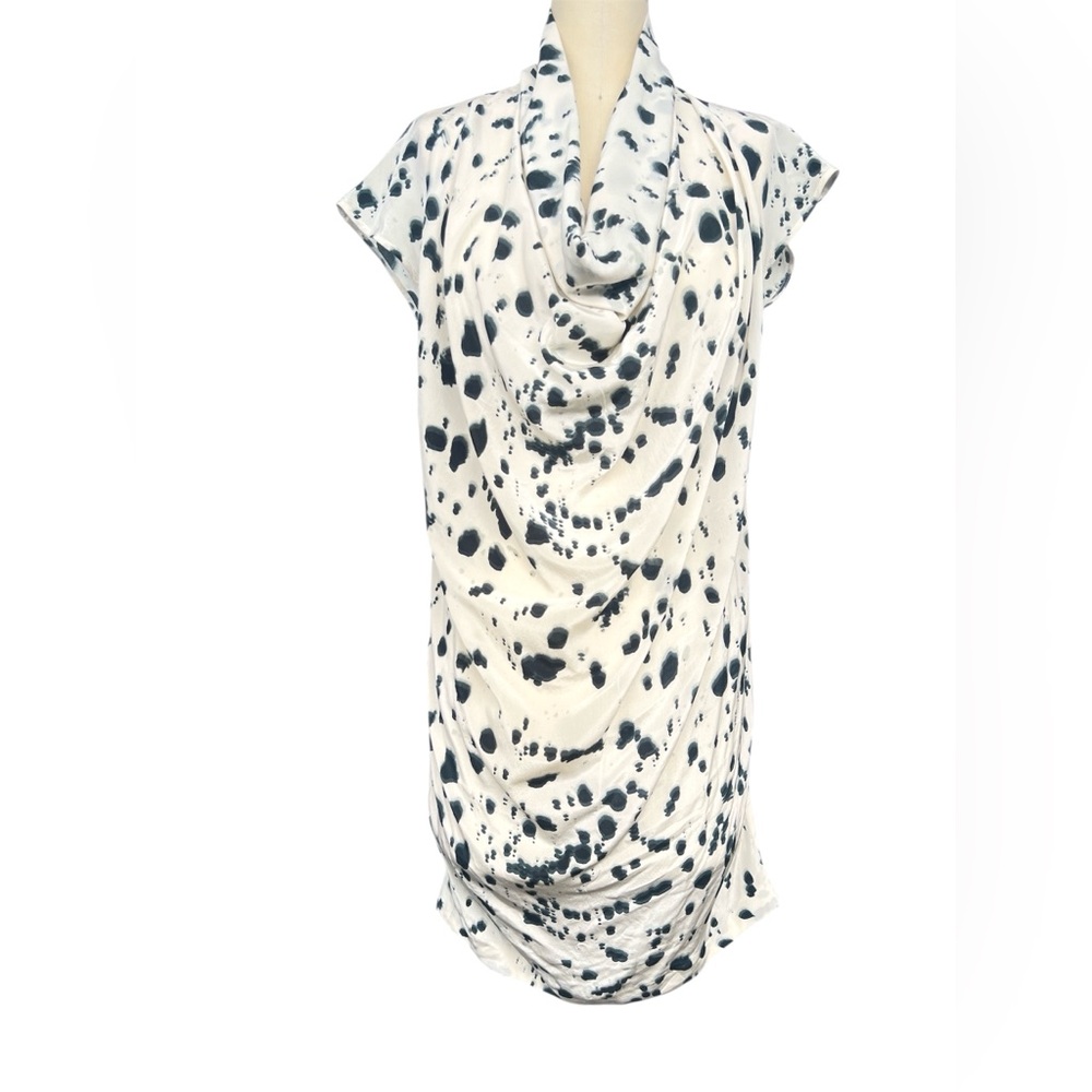 ✨100% Silk Christian Wijnants Y2K Cowl Neck Cap Slv Dress Sz 38 Medium Leopard